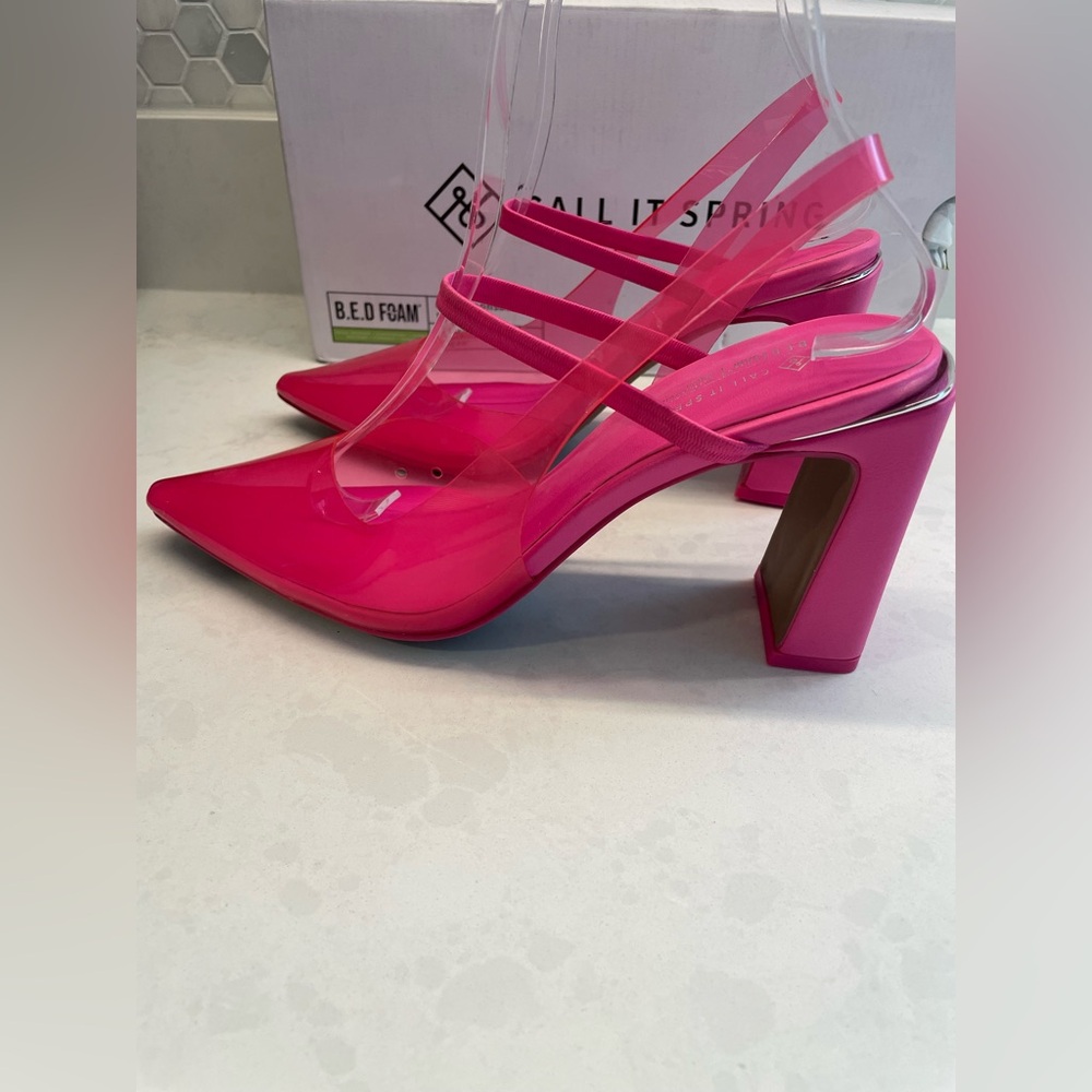 Call it Spring Barbie Hot Pink Slingback‎ 3 inch Block Pump Heel Women's 7 - Picture 3 of 11